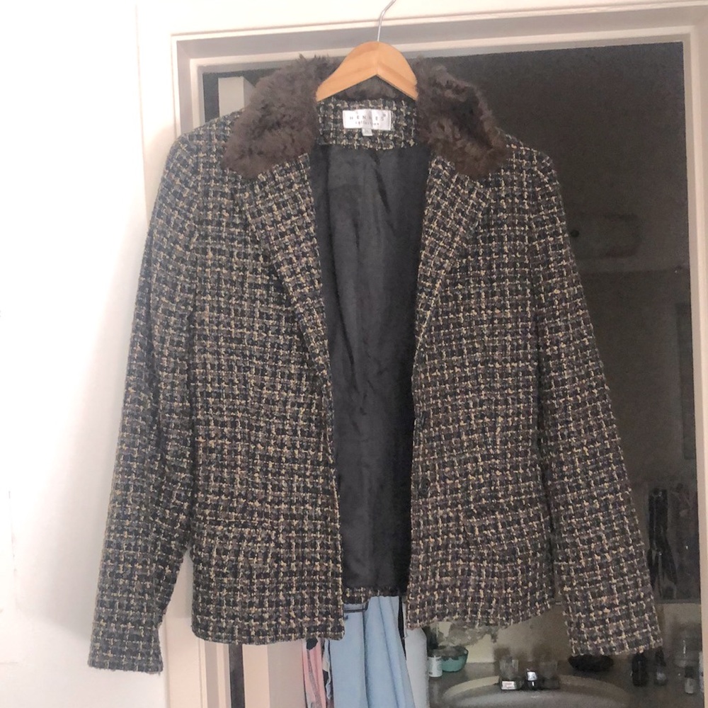 Tweed and faux fur blazer